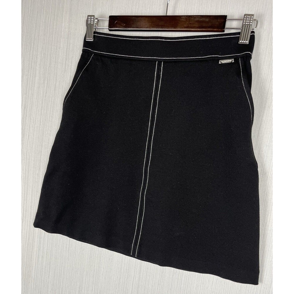 Minimalist Tahari Black Ponte Mini Skirt Contrast Stitching XS‎ Officewear